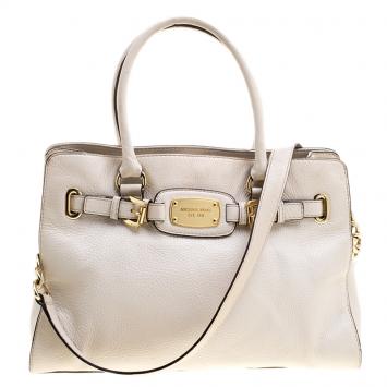 Pre Owned Michael Michael Kors White Leather East West Hamilton Tote