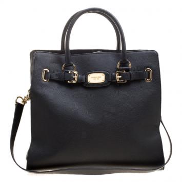 Pre Owned  Michael Michael Kors Black Leather North South Hamilton Tote