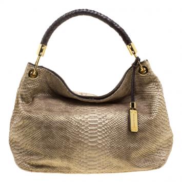 Pre Owned Michael Michael Kors Metallic Gold Python Embossed Leather Large Desert Skorpios Hobo