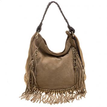 Pre Owned Michael Michael Kors Camel Suede Vienna Fringe Hobo