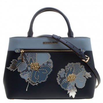 Pre Owned Michael Michael Kors Navy Blue Leather Hailee Tote