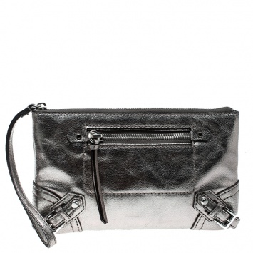 Pre Owned Michael Kors Metallic Grey Leather Fallon Clutch