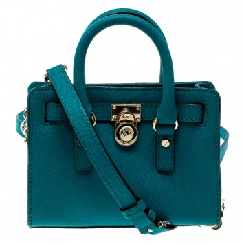 Pre Owned Michael Michael Kors Blue Saffiano Leather Mini Hamilton Crossbody Bag