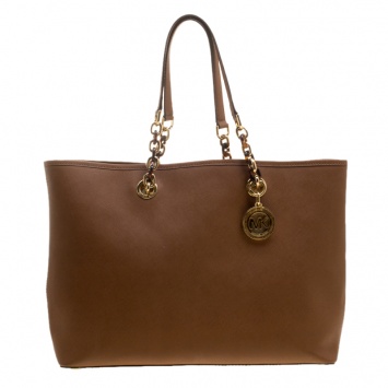 Pre Owned MICHAEL Michael Kors Brown Saffiano Leather Large Cynthia Tote with Wallet