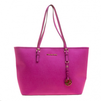 Pre Owned Michael Michael Kors Hot Pink Saffiano Leather Jet Set Travel Tote
