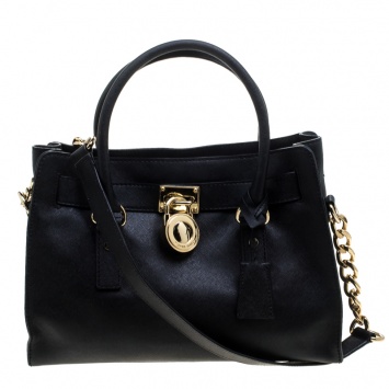 Pre Owned Michael Michael Kors Black Leather Hamilton Tote
