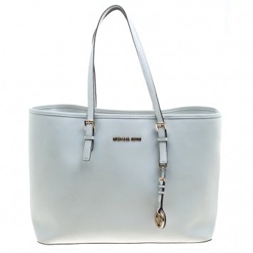 Pre Owned Michael Kors White Saffiano Leather Jet Set Travel Tote