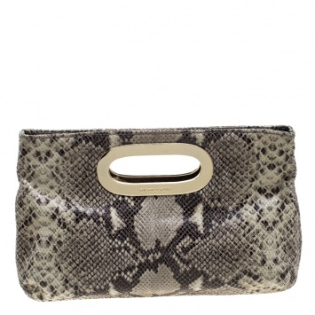 Pre Owned Michael Michael Kors Beige Python Embossed Leather Clutch