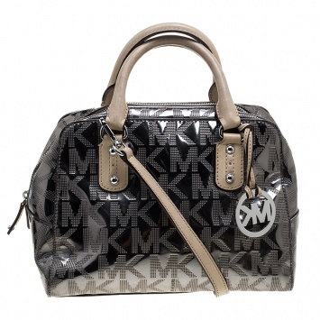 Pre Owned Michael Michael Kors Metallic Grey Mirror Signature Leather Satchel