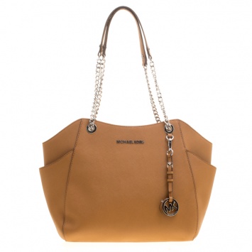 Pre Owned Michael Michael Kors Brown Saffiano Leather Jet Set Travel Shoulder Bag