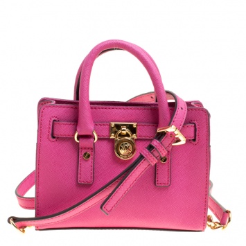 Pre Owned Michael Michael Kors Hot Pink Saffiano Leather Mini Hamilton Crossbody Bag