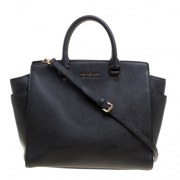 Pre Owned Michael Michael Kors Black Saffiano Leather Medium Selma Tote