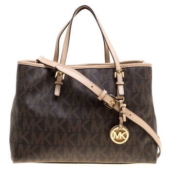 Pre Owned Michael Kors Brown Signature Coated Canvas Tote