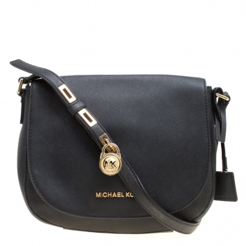 Pre Owned Michael  Michael Kors Black Leather Bedford Crossbody Bag