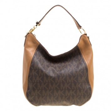 Pre Owned Michael Kors Brown Signature Coated Canvas and Leather Fulton Hobo