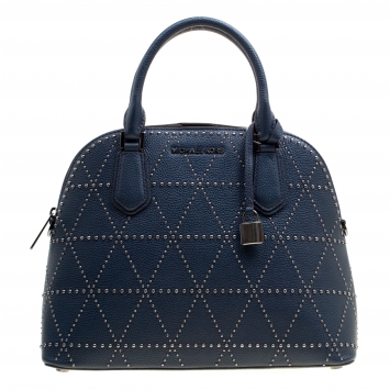 Pre Owned Michael Kors Navy Blue Leather Adele Studded Dome Satchel