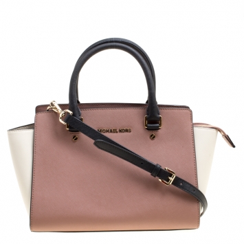 Pre Owned Michael Kors Grape/White Leather Medium Selma Top Handle Satchel