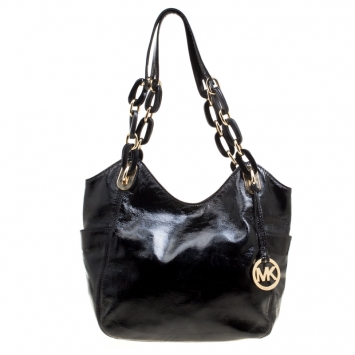 Pre Owned Michael Michael Kors Black Leather Medium Lilly Chain Tote
