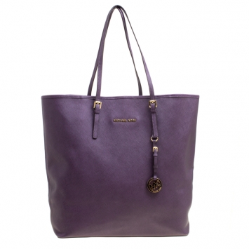 Pre Owned Michael Michael Kors Purple Leather Shopper Tote