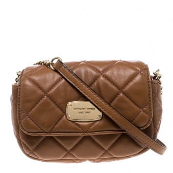 Pre Owned Michael Michael Kors Brown Quilted Leather Shoulder Bag