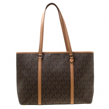 Pre Owned Michael Michael Kors Brown Signature Coated Canvas Shopper Tote