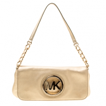 Pre Owned Michael Michael Kors Light Gold Leather Shoulder Bag
