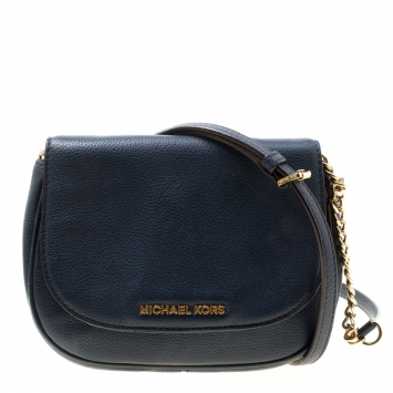 Pre Owned Michael Michael Kors Blue Leather Bedford Crossbody Bag