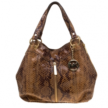 Pre Owned Michael Michael Kors Brown Python Embossed Leather Tote 