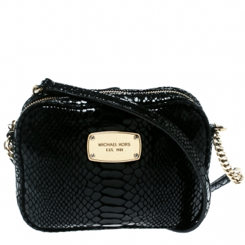 Pre Owned Michael Michael Kors Black Python Embossed Leather Crossbody Bag