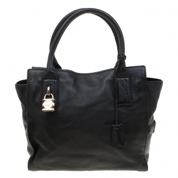 Pre Owned Michael Michael Kors Black Leather Top Handle Bag