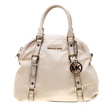 Pre Owned Michael Kors Beige Python Embossed Leather Bedford Satchel