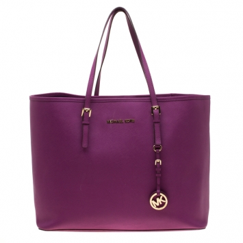 Pre Owned MICHAEL Michael Kors Purple Saffiano Leather Jet Set Travel Tote