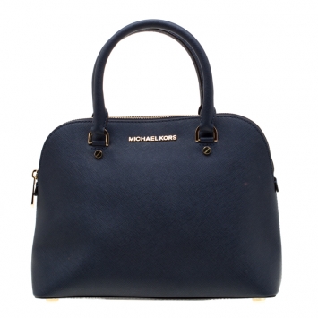Pre Owned Michael Kors Blue Leather Cindy Dome Top Handle Bag