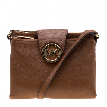 Pre Owned Michael Michael Kors Brown Leather Fulton Crossbody Bag