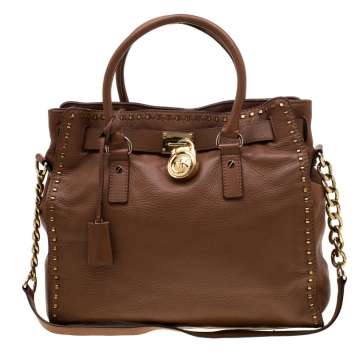 Pre Owned MICHAEL Michael Kors Brown Leather Whipped Hamilton Tote