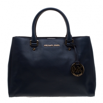 Pre Owned MICHAEL Michael Kors  Navy Blue Leather Savannah Tote