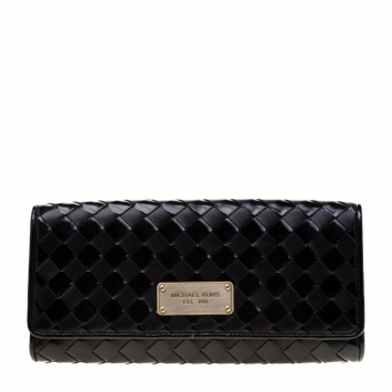 Pre Owned MICHAEL Michael Kors Black Woven Leather Newburry Clutch