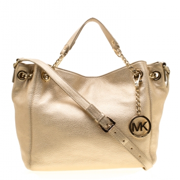 Pre Owned MICHAEL Michael Kors Metallic Gold Leather Jet Set Chain Tote