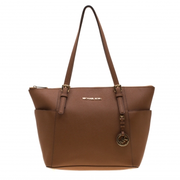 Pre Owned Michael Michael Kors Brown Saffiano Leather Jet Set Top Zip Tote