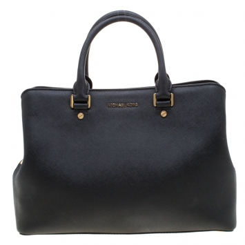 Pre Owned Michael Kors Black Leather Savannah Satchel