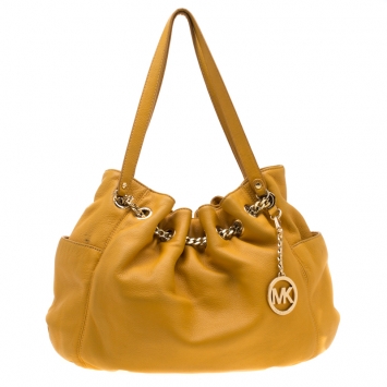 Pre Owned Michael Michael Kors Yellow Leather Drawstring Shoulder Bag