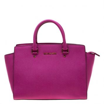 Pre Owned MICHAEL Michael Kors Fuschia Leather Large Selma Tote