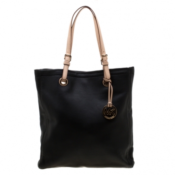 Pre Owned MICHAEL Michael Kors Black/Beige Leather Jet Set North South Tote