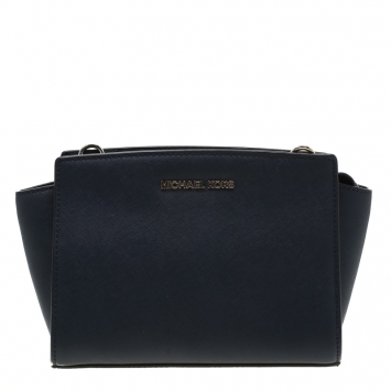 Pre Owned MICHAEL Michael Kors Navy Blue Leather Medium Selma Crossbody Bag