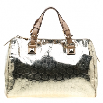 Pre Owned Michael Micahel Kors Metallic Gold Mirror Signature Leather Large Grayson Satchel 