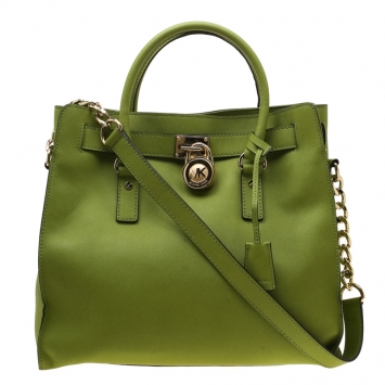 Pre Owned Michael Michael Kors Green Leather East West Hamilton Tote