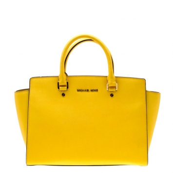 Pre Owned MICHAEL Michael Kors Yellow Saffiano Leather Large Selma Satchel