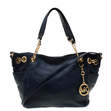 Pre Owned MICHAEL Michael Kors Navy Blue Leather Gather Chain Tote 