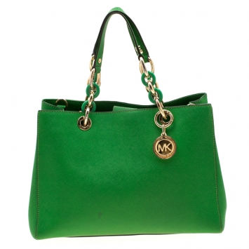 Pre Owned MICHAEL Michael Kors Green Leather Medium Cynthia Tote