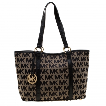 Pre Owned Michael Kors Brown/Beige Canvas and Leather Medium Summer Tote